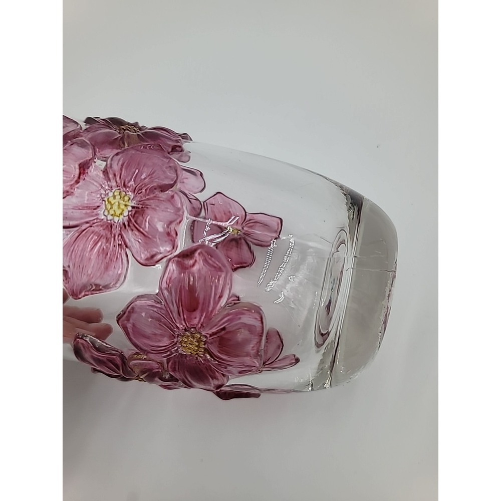 VTG Indiana Lancaster Colony Pink Cranberry Flashed Dogwood Vase Flowers Floral - Picture 8 of 11